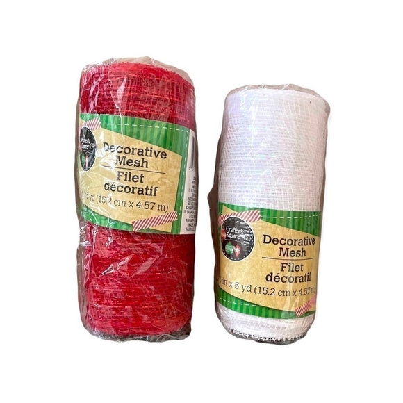 New 2x CRAFTERS SQUARE Red White Glitter Decorative Mesh Craft Wreath Ribbon - Picture 1 of 3